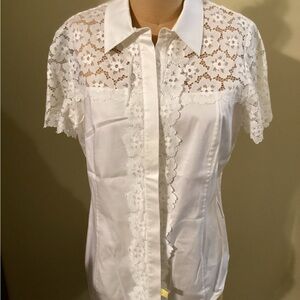 ETCETERA, size 10 cotton and lace white blouse